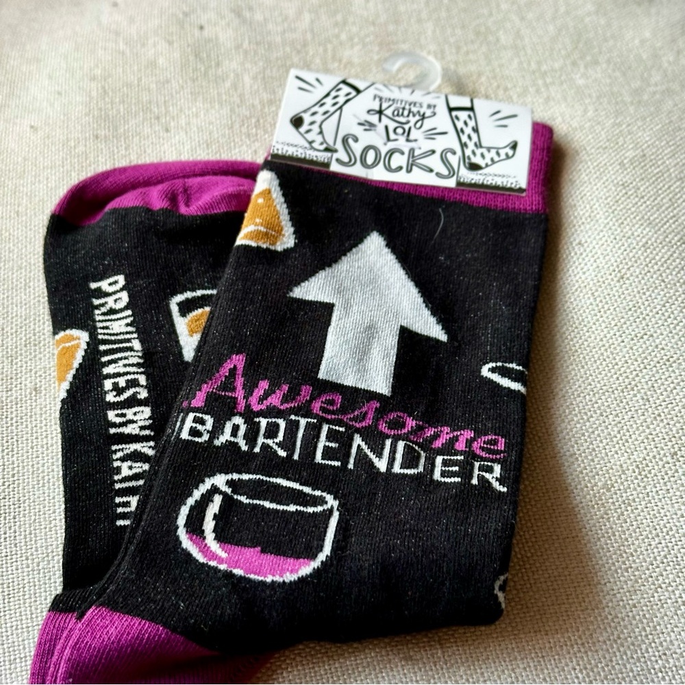 Primitives by Kathy Black and Pink Awesome Bartender Socks One Size